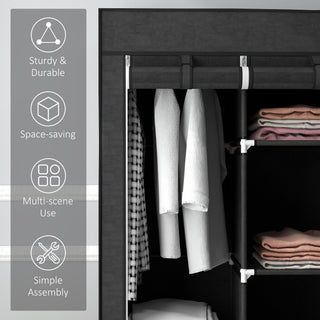 homcom fabric wardrobe with rails and shelves black