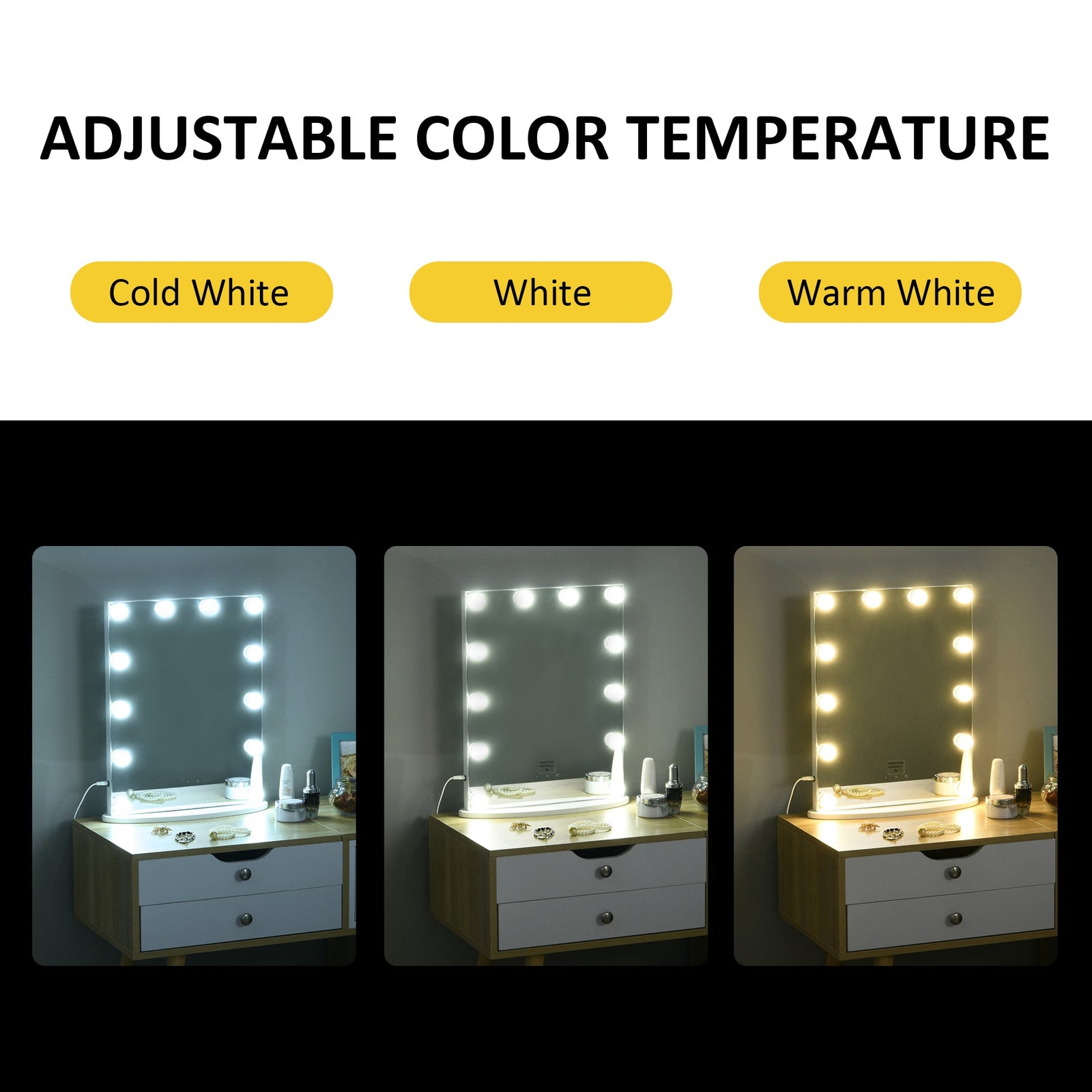 homcom hollywood mirror with lights for makeup dressing table lighted vanity mirror with 12 dimmable led bulbs and usb plug in power supply white