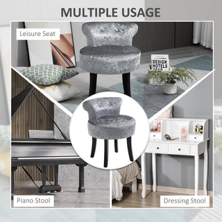 homcom dressing table stool with rubber wood legs ice velvet vanity stool for living room bedroom grey