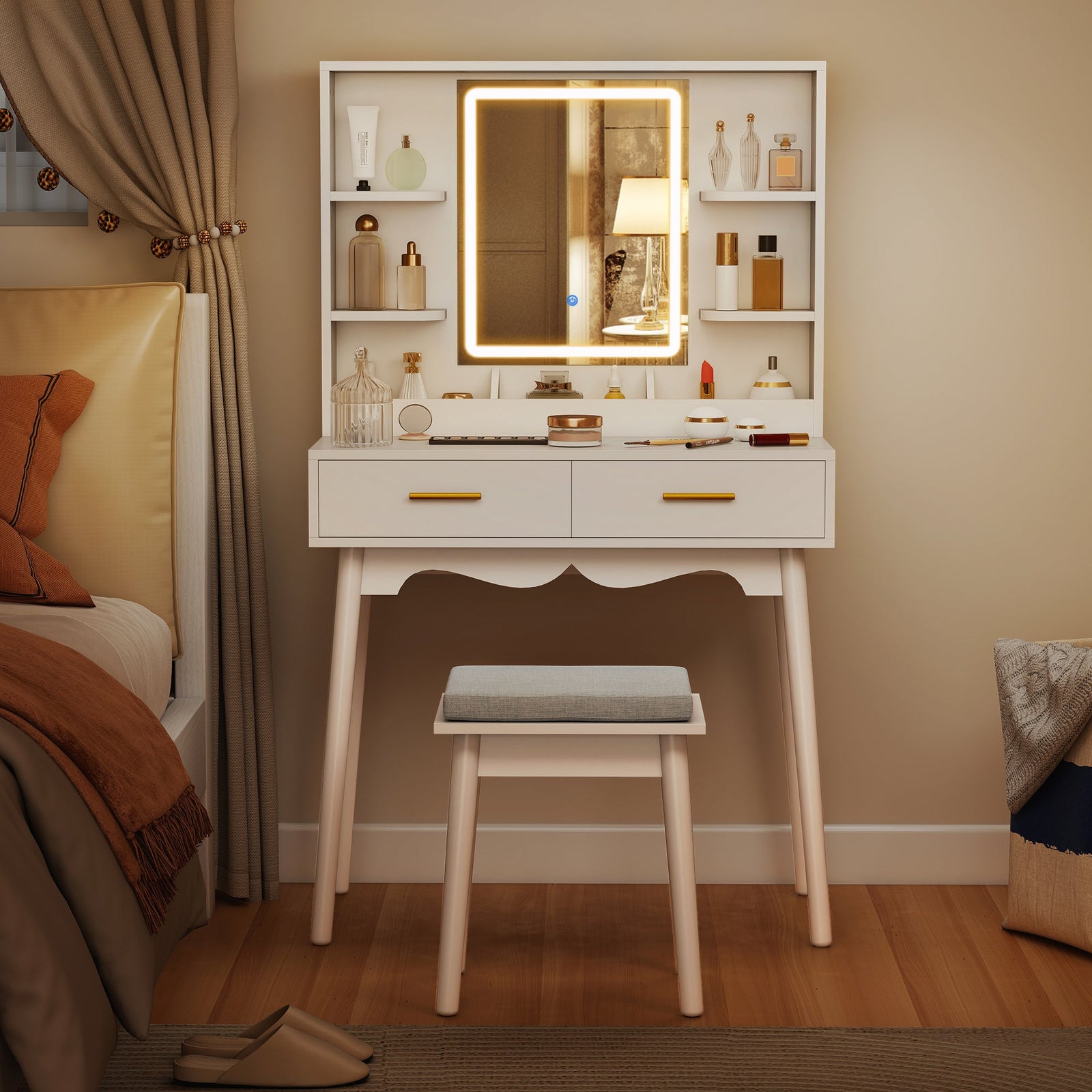 homcom elegant dressing table with led mirror white
