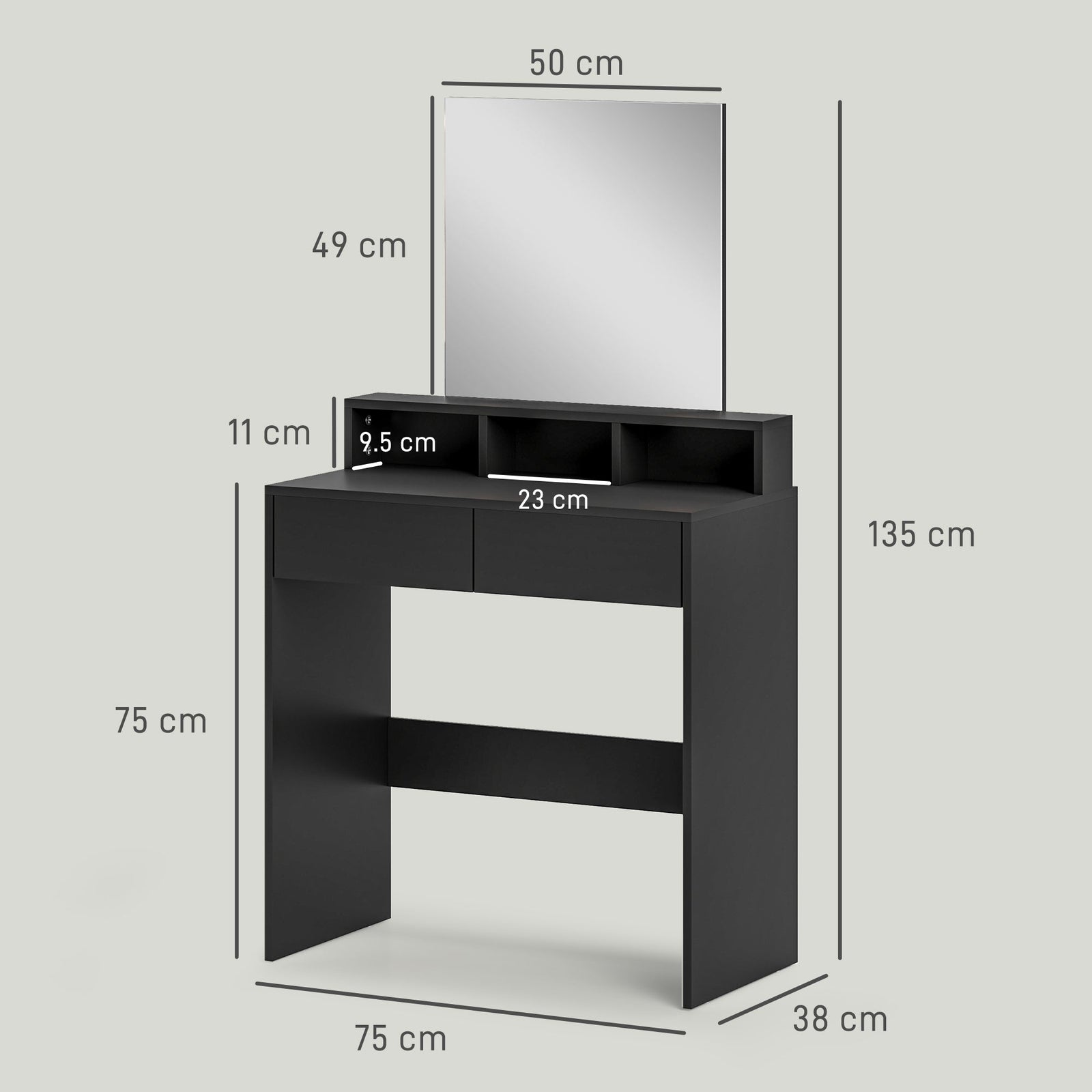 homcom multi storage dressing table with mirror black