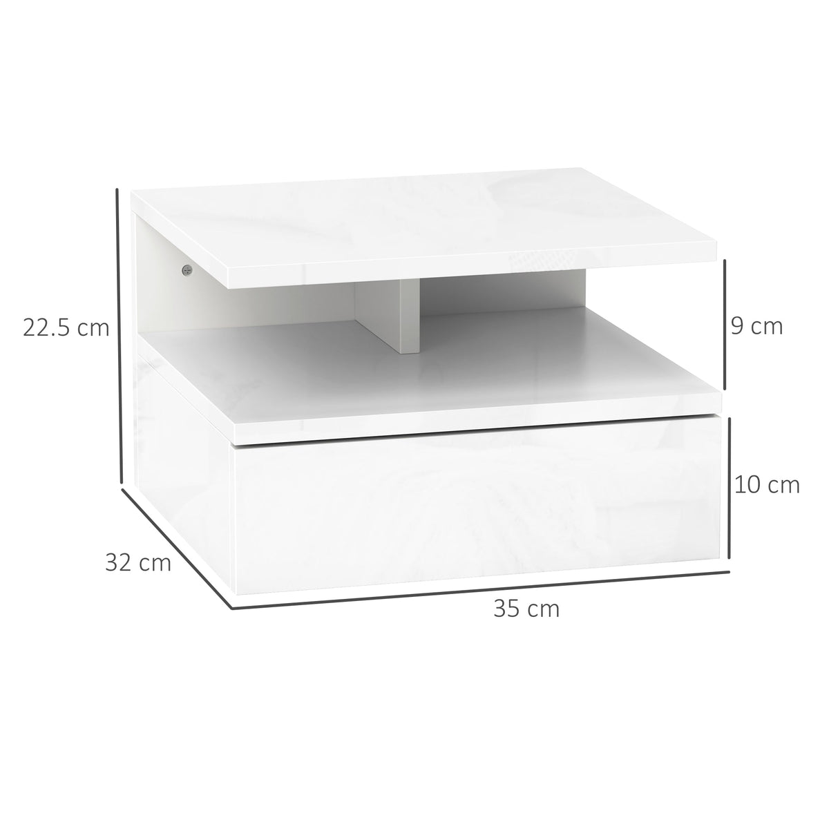 homcom floating high gloss bedside table high gloss white