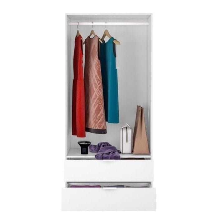 81cm white 2 door wardrobe with hanging space and 2 drawers