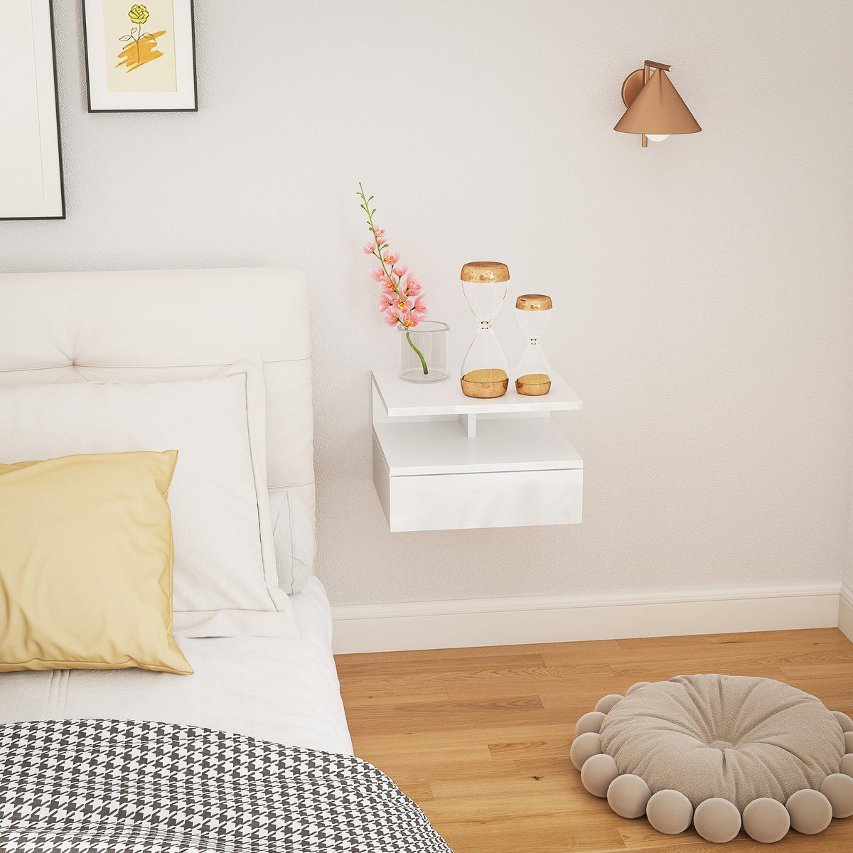 homcom floating high gloss bedside table high gloss white