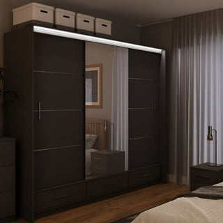 CHOICEWARDROBE WARRINGTON 255cm grey 3 door sliding wardrobe with mirror door and 3 drawers