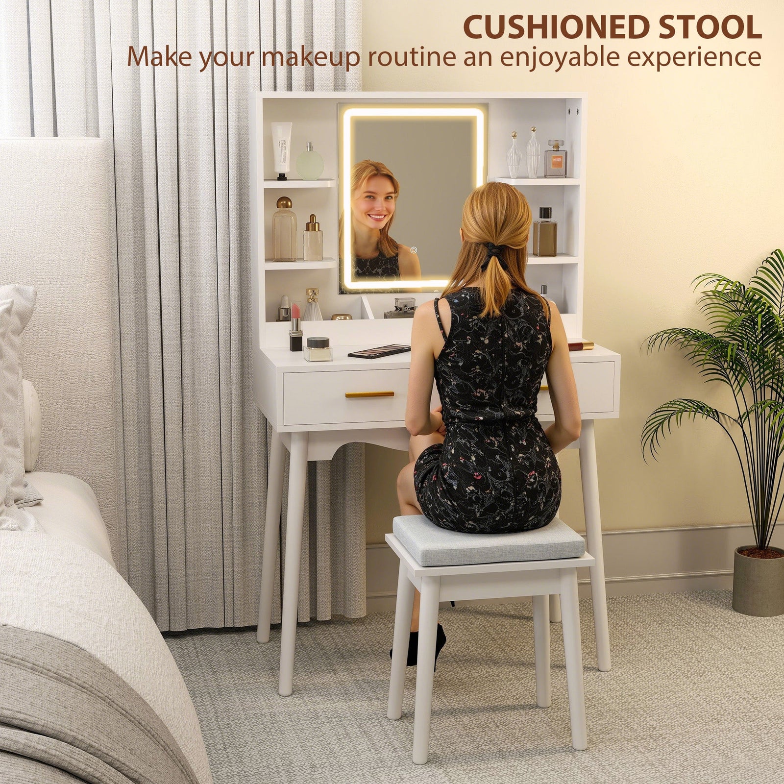homcom elegant dressing table with led mirror white
