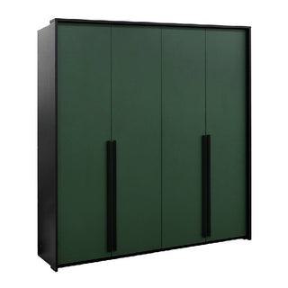 ALVERO 4 Door Wardrobe in Black with Green - 210cm featuring dark green doors and black handles.