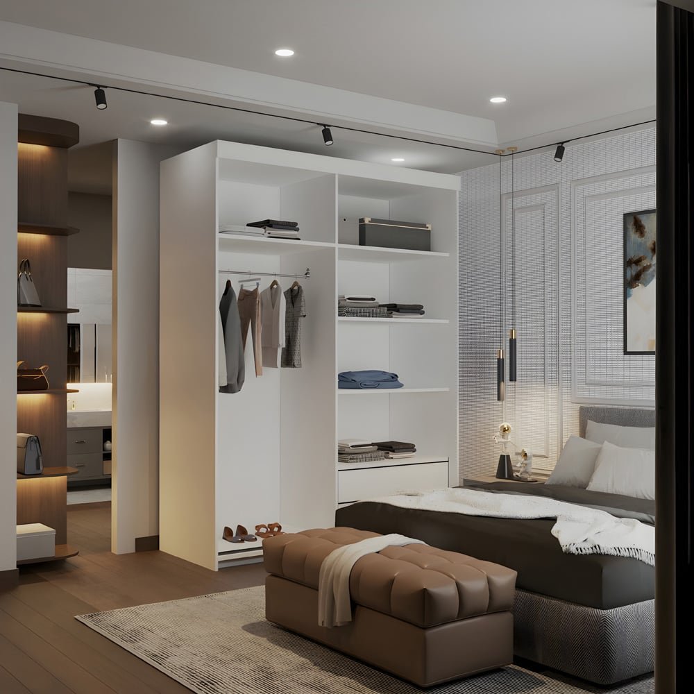MOLLI White 150cm sliding wardrobe with mirrored doors and internal storage