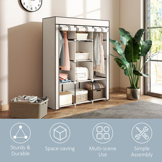 homcom fabric wardrobe with rails and shelves cream white