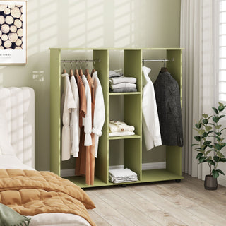homcom open wardrobe double mobile storage shelves organizer w 6 wheels green