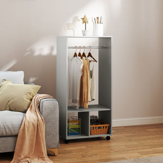 homcom open wardrobe on wheels bedroom wardrobe with clothes hanging rail 2 storage shelves mobile garment rack for cloakroom hallway grey
