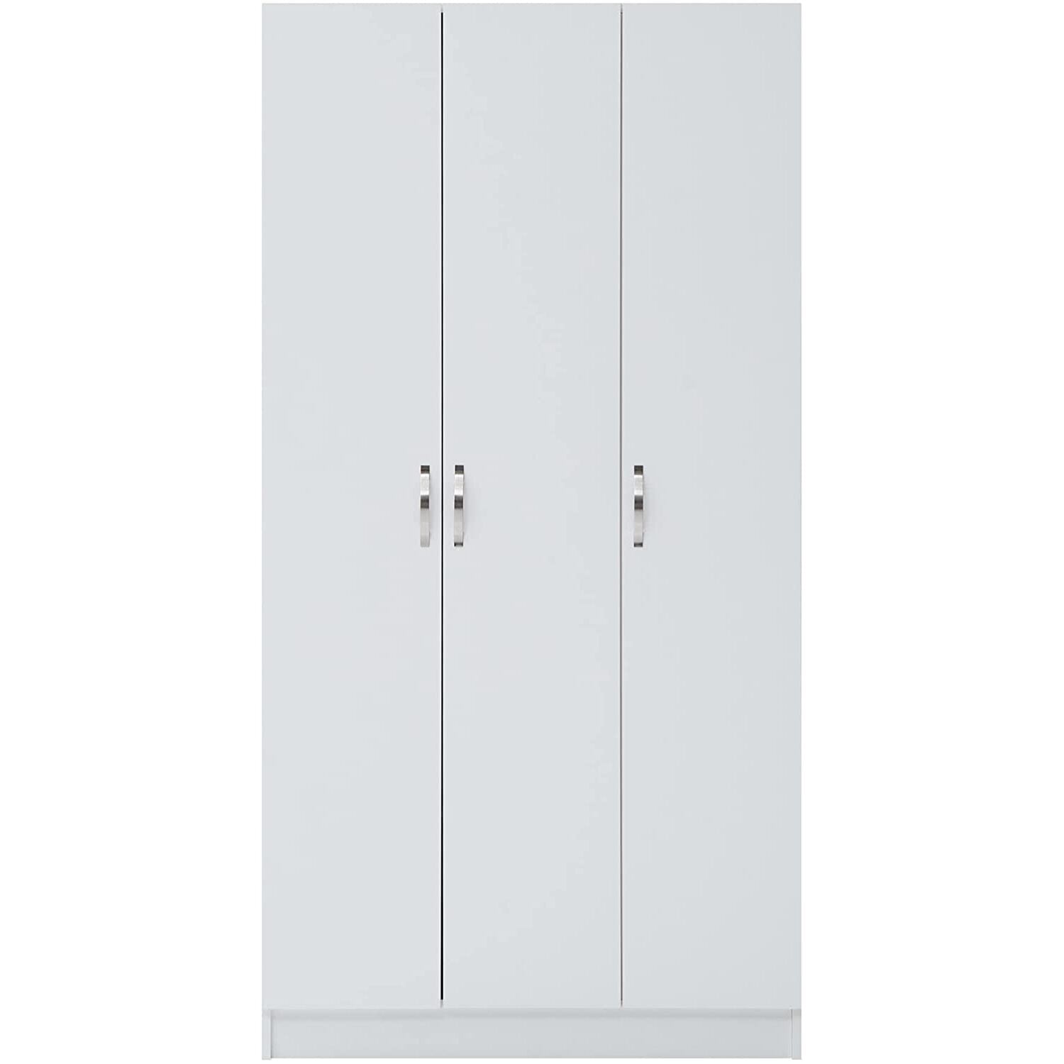 3 Door Wardrobe - White with silver handles