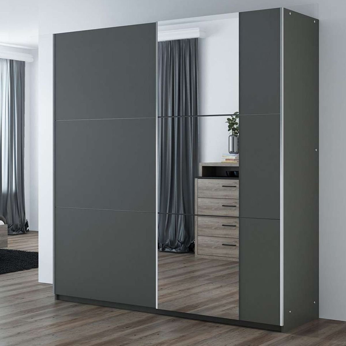Oldham 200cm 2-Door Mirrored Sliding Wardrobe – Grey – product image 2