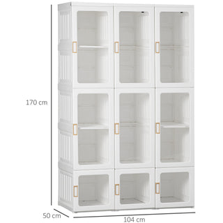 homcom portable clothes wardrobe for bedroom foldable clothes organiser with cube storage hanging rods magnet doors white