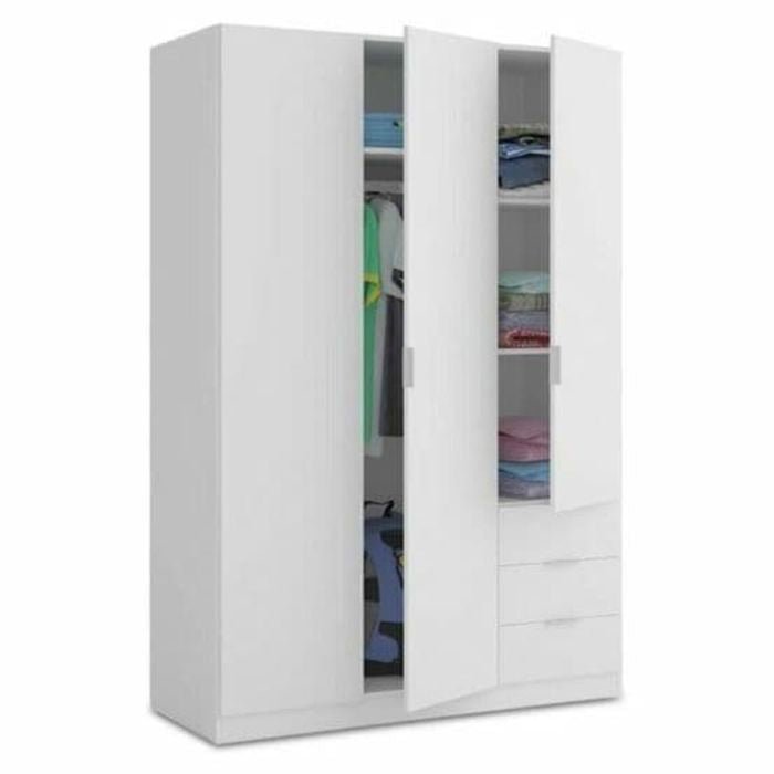 White 3 door wardrobe with hanging space and 3 drawers