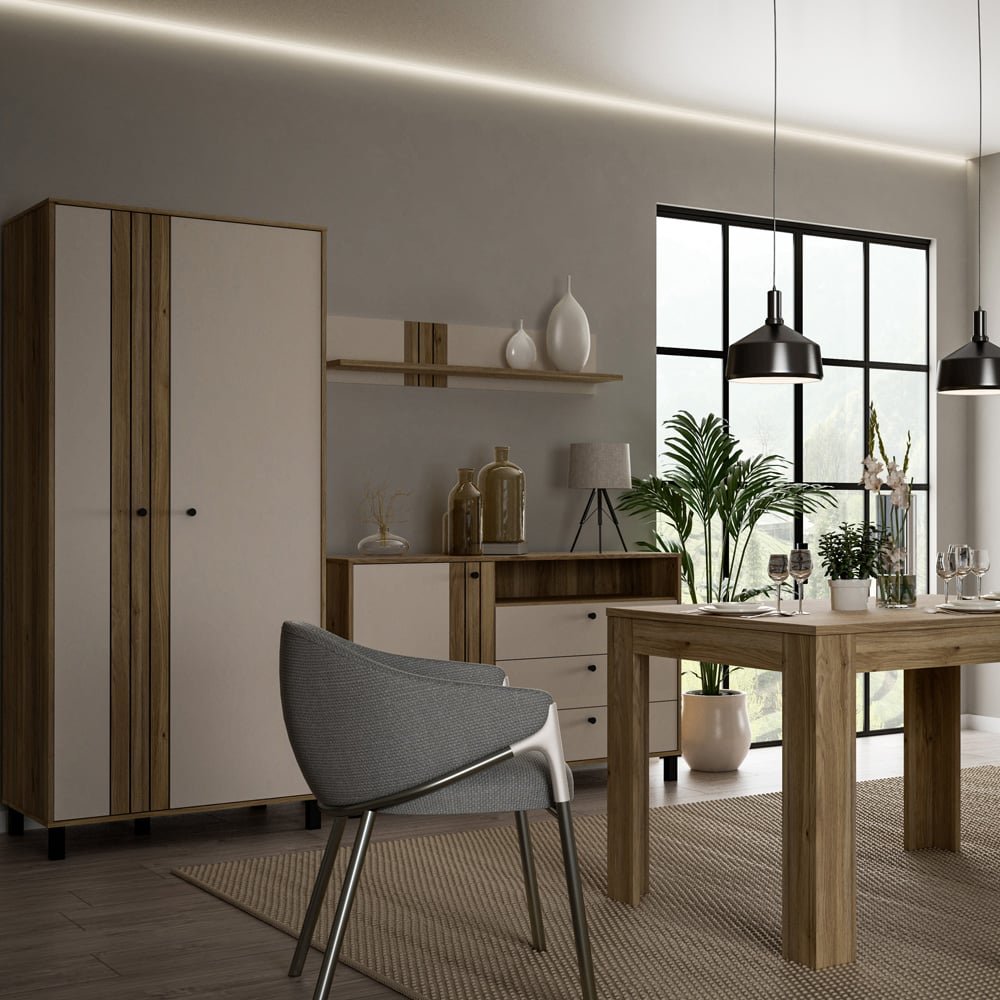 Florence Grafton 2 Door Cream and Oak Wardrobe in a modern dining room.