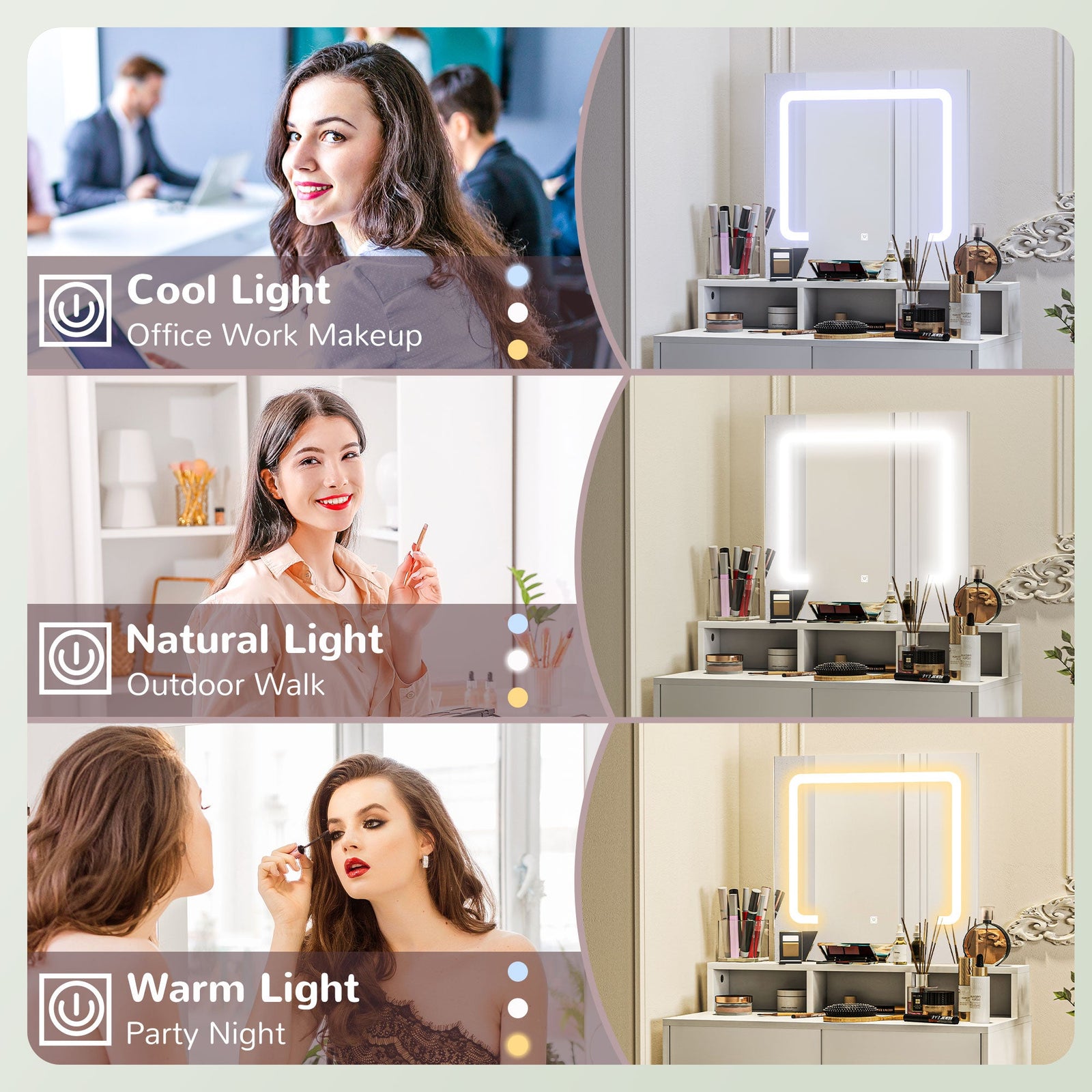 homcom storage dressing table with led light mirror white