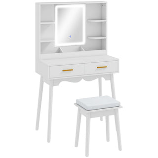 homcom elegant dressing table with led mirror white