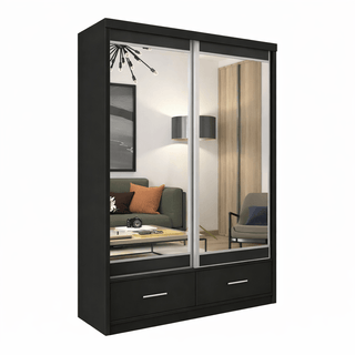 CHOICEWARDROBE Newry black sliding door wardrobe with 2 mirrored doors and 2 drawers