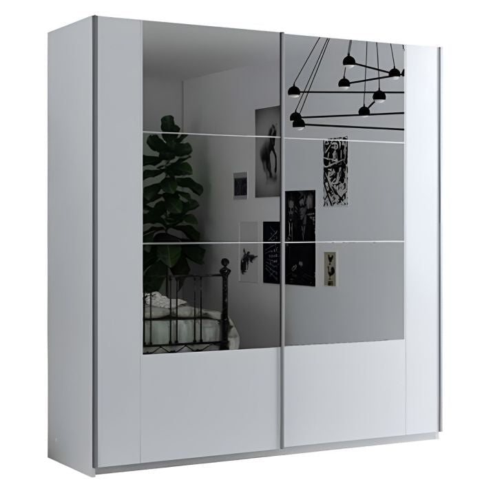 White 2-door sliding wardrobe with sectioned mirror doors