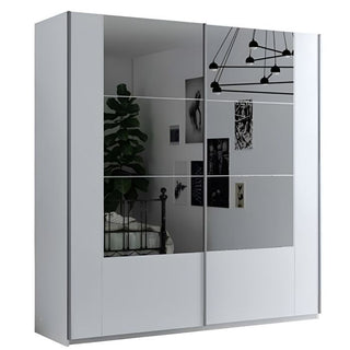 White 2-door sliding wardrobe with sectioned mirror doors