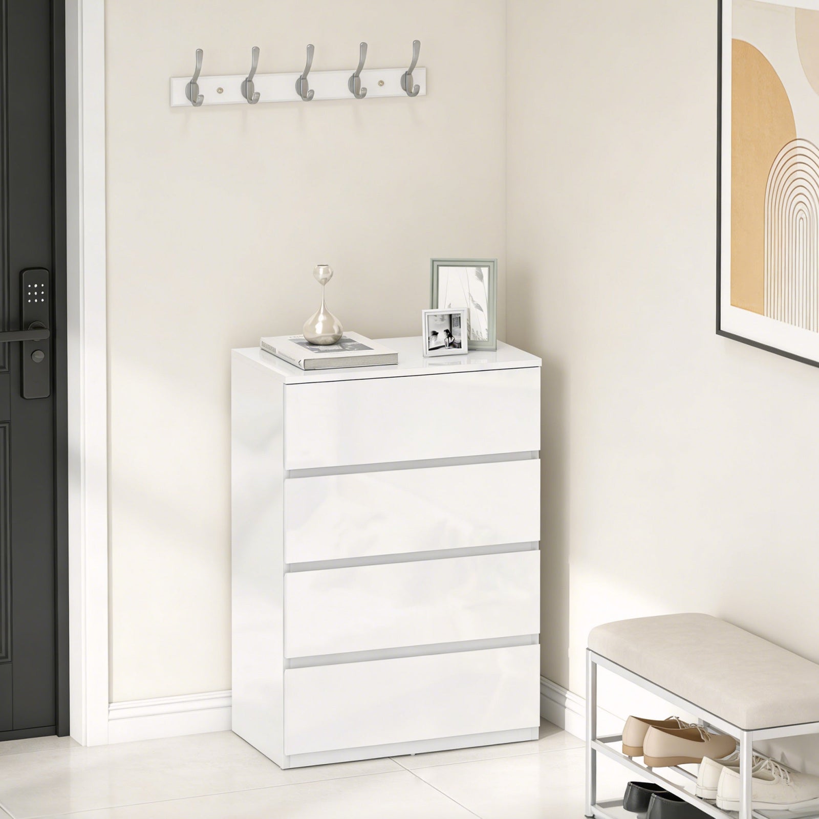 homcom high gloss chest of drawers 4 drawer storage cabinets modern dresser for bedroom white