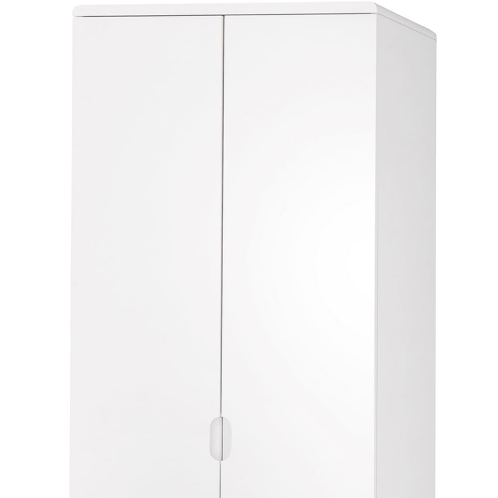 Two-door white high gloss wardrobe with minimalist design and recessed handle