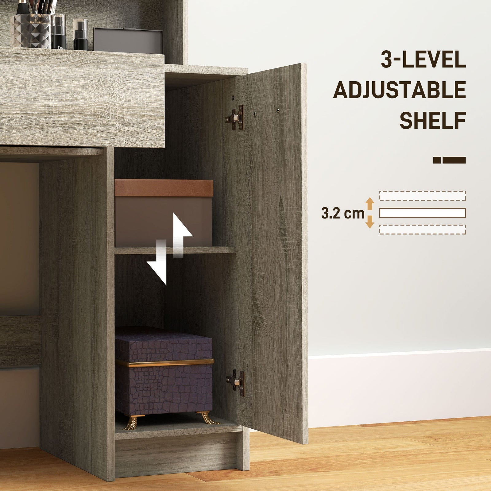 homcom dressing table and stool set with storage wood effect