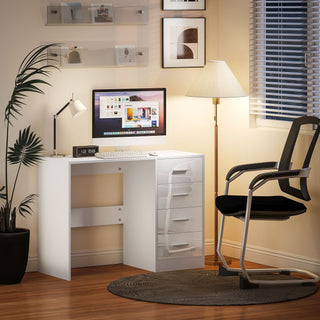 homcom computer desk with drawers dressing table high gloss home office writing workstation white