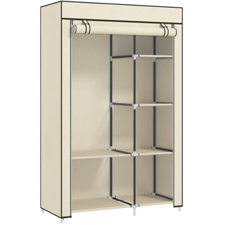 homcom fabric wardrobe portable wardrobe with 6 shelves 1 hanging rail foldable closets 103 x 43 x 162 5 cm cream white