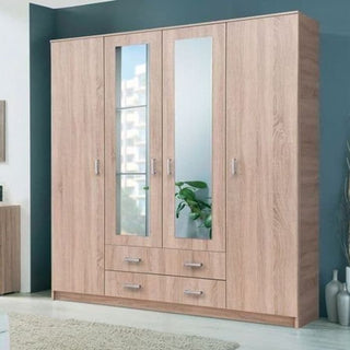 CAROL 4 door wardrobe in Sonoma Oak effect with mirrored panels and 2 drawers