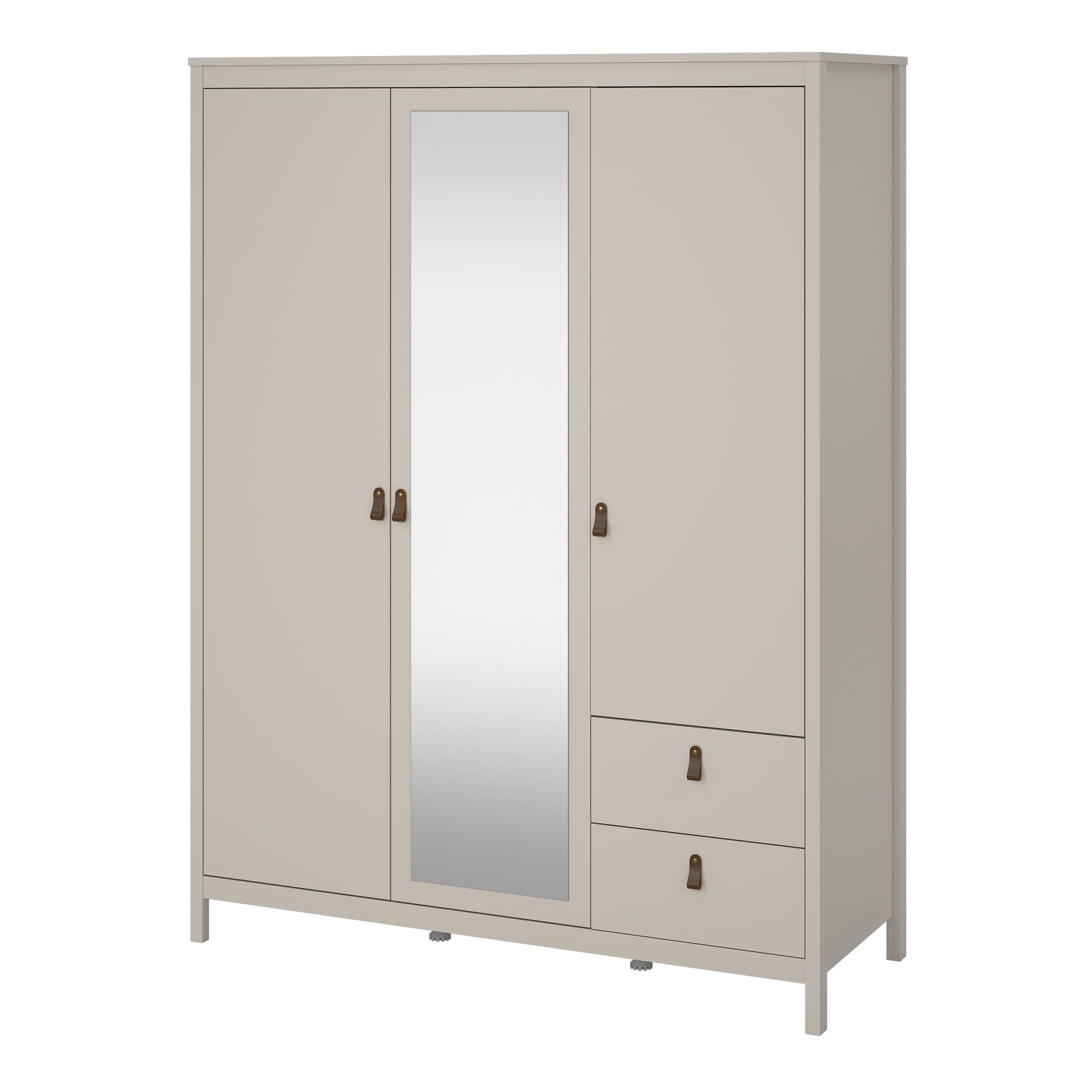 Beige Burnley 3 door wardrobe with mirrored centre door and 2 drawers
