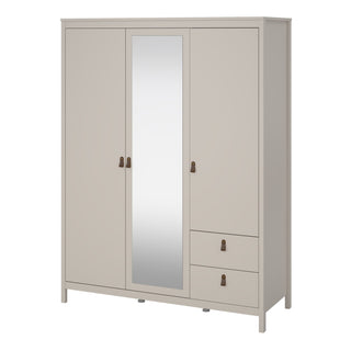 Beige Burnley 3 door wardrobe with mirrored centre door and 2 drawers