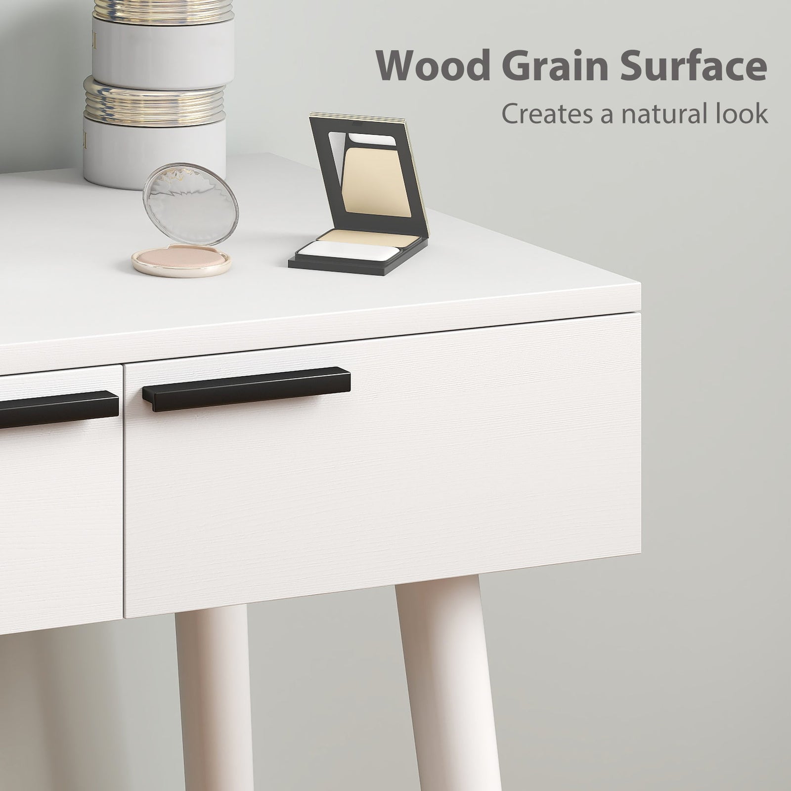 homcom modern dressing table with round mirror and stool makeup vanity table with 2 drawers for bedroom living room 60 x 40 x 123 cm white