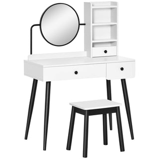 homcom dressing table set with mirror and stool vanity makeup table with 3 drawers and open shelves for bedroom living room white