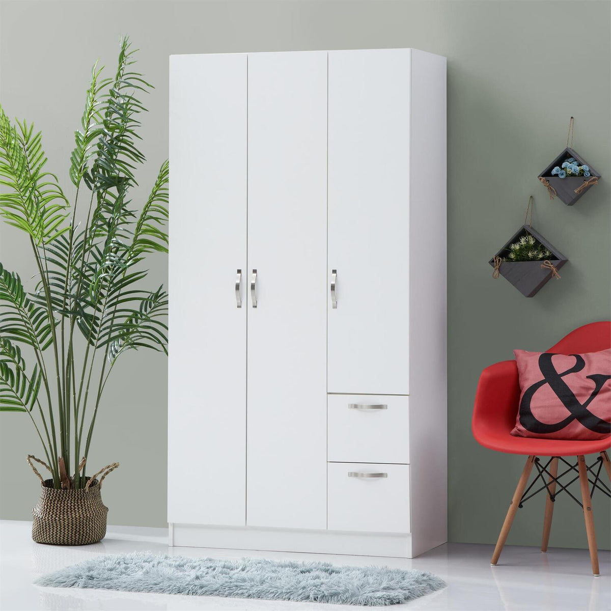 CHOICEWARDROBE Grafton 90 white 3 door wardrobe with 2 drawers