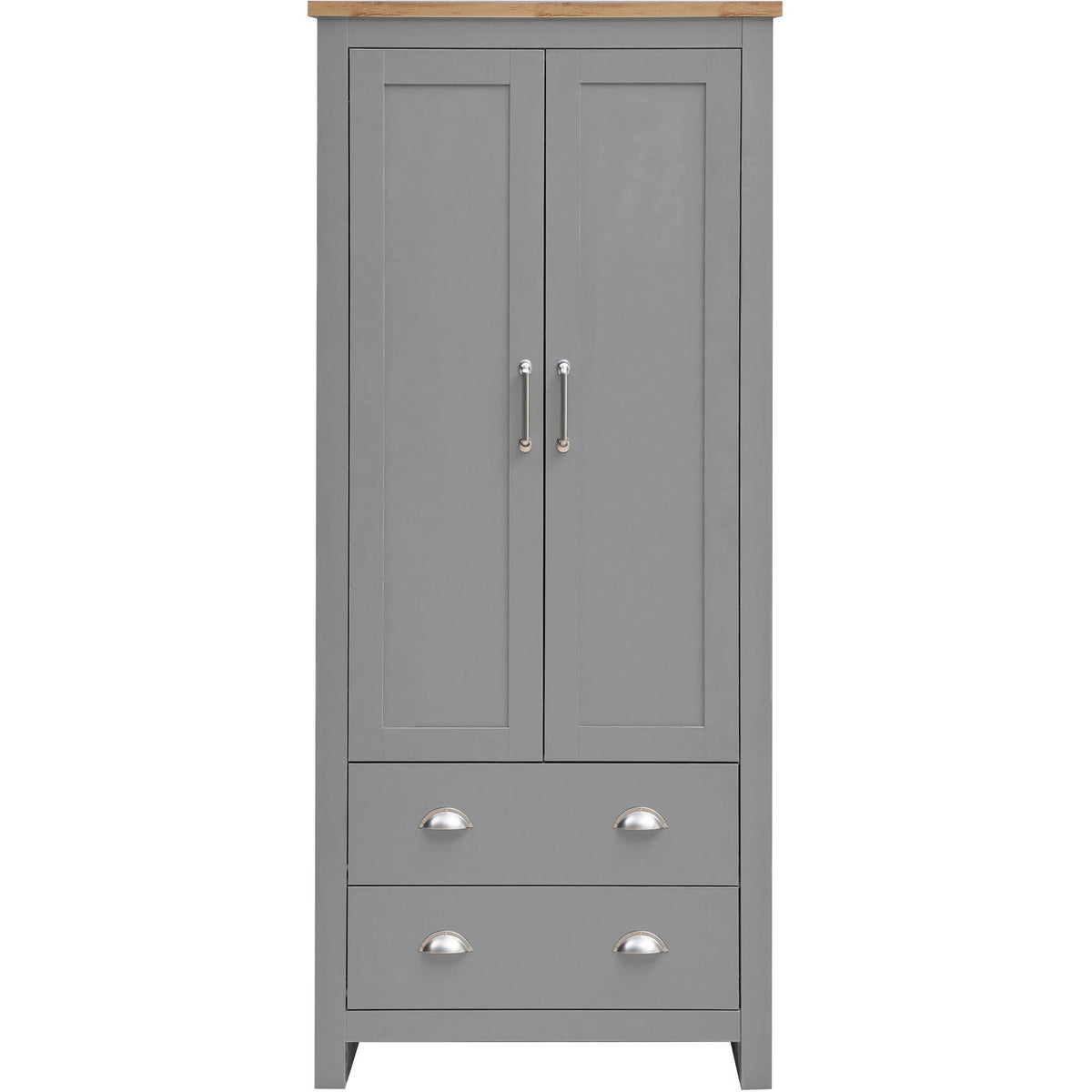 Lisbon 79cm 2 door 2 drawer wardrobe in light grey with oak effect top