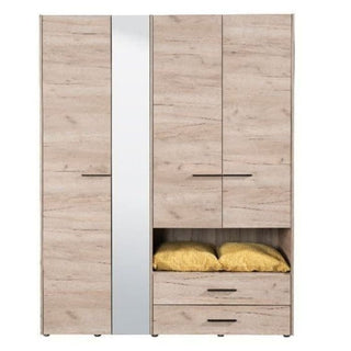 HIGHAM 4 door grey oak wardrobe with mirror and drawers