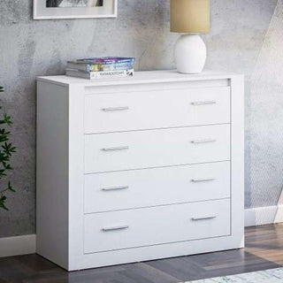White four-drawer chest with silver handles
