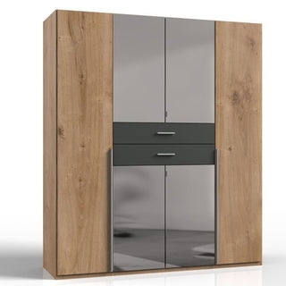 Wardrobe - DENMARK 6 Door Mirrored Wardrobe Finish Oak and Graphite 180cm