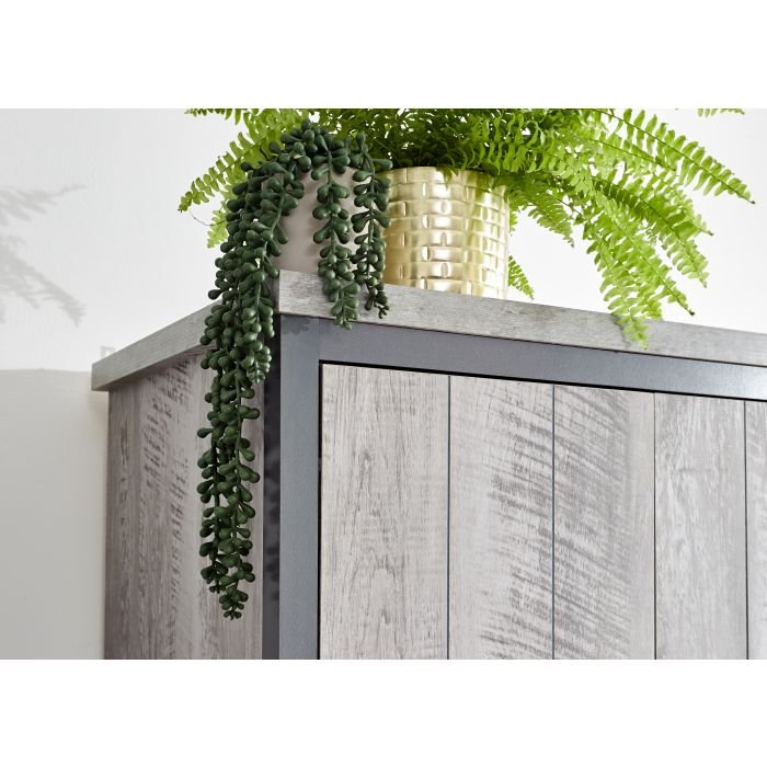 BELONA grey 2-door wardrobe top with distressed wood-effect finish