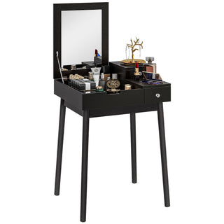 homcom dressing table with flip up mirror makeup desk with 2 drawers and pine wood legs vanity table writing desk for bedroom living room black