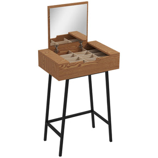 homcom vanity desk with flip up mirror industrial dressing table with 16 small compartments for bedroom natural wood effect