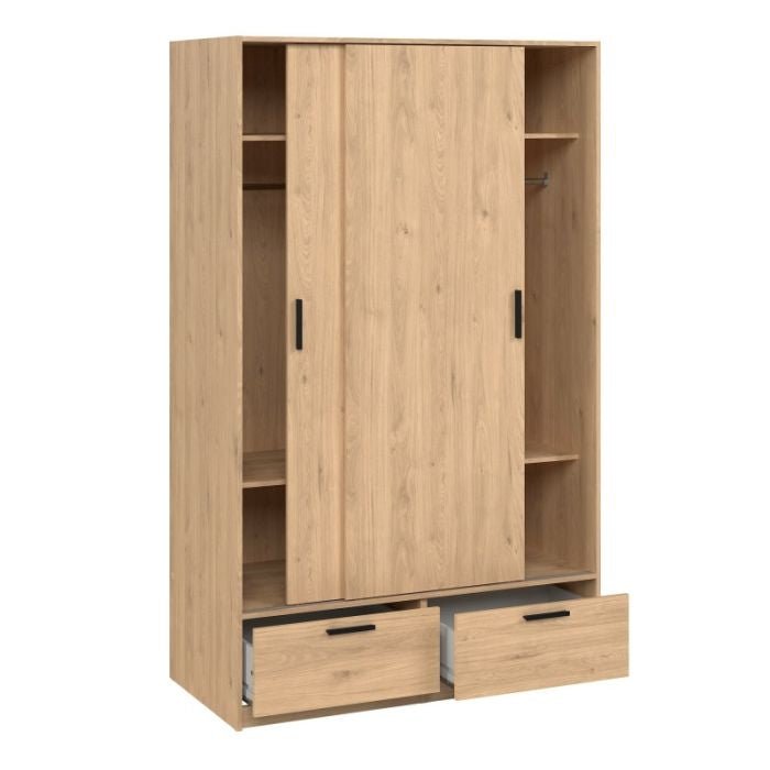 Lacoste 2-door wardrobe with oak finish and two drawers, featuring sliding doors