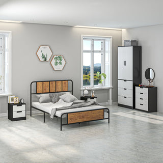 homcom bedroom furniture set wardrobe with hanging rod 4 drawer chest of drawers 2 bedside tables with storage white and black