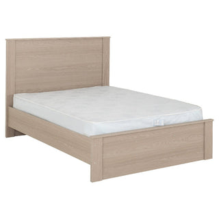 Palmyra smoked ash wooden double bed with slatted base.