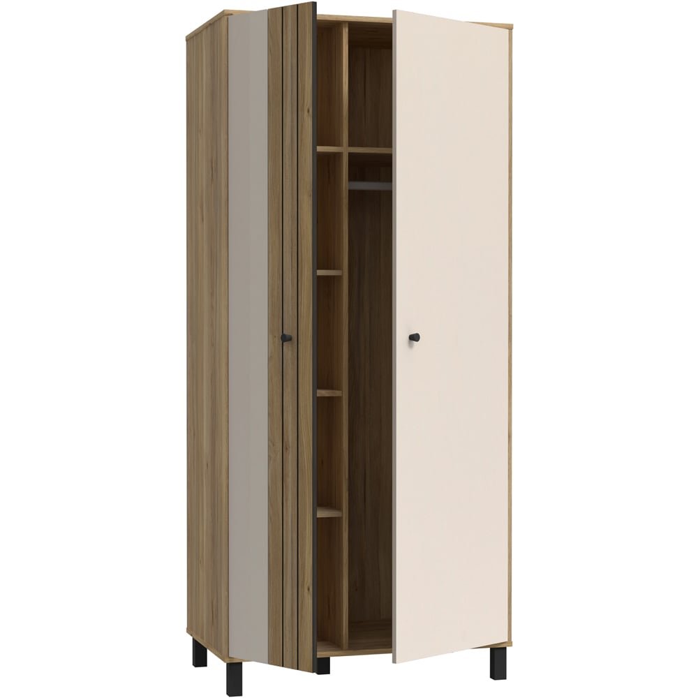 Florence Grafton 2 Door Cream and Oak Wardrobe with internal shelves and hanging rail