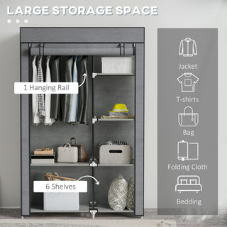 homcom rail and six shelf fabric wardrobe dark grey