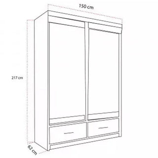 CHOICEWARDROBE Newry 150cm Sliding Door Wardrobe – White Finish, 2 Door, Mirrored Doors and Pull Out Drawers