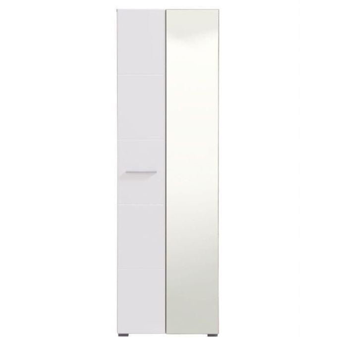 AMANDA 60cm narrow wardrobe with gloss white finish and one mirrored door.